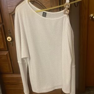 Cream soft fabric Buckle  embellishment on right strap, open cold shoulder